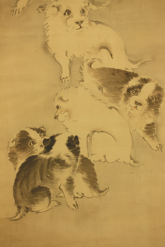喜田華堂 『狗子図』-子犬の図-【掛軸 Hanging scroll】浮世絵・掛軸