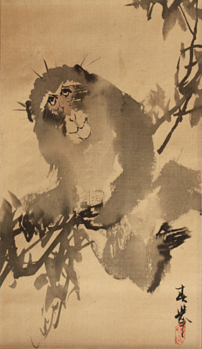 山元春挙 Syunkyo Yamamoto 『猿』【掛軸 Hanging scroll】浮世絵