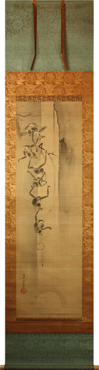 狩野安信 『猿猴拾月之図』【掛軸 Hanging scroll】浮世絵・掛軸・書画 