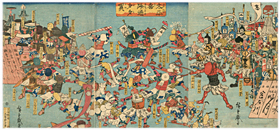 広重 Hiroshige 『太平喜餅酒多々買』-酒と餅菓子の戦い-