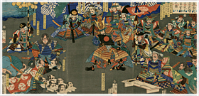 芳年 Yoshitoshi 『真柴久吉武智主従之首実検之図』‐山崎の戦い‐