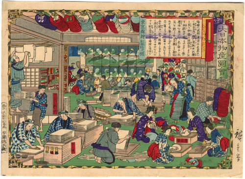 三代広重 HiroshigeⅢ 『大日本物産図会 東京錦絵製造之図』‐浮世絵