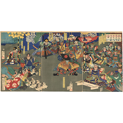 芳年 「真柴久吉武智主従之首実検之図」