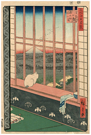 広重 Hiroshige 『名所江戸百景　浅草田圃酉の町詣』-猫の図-